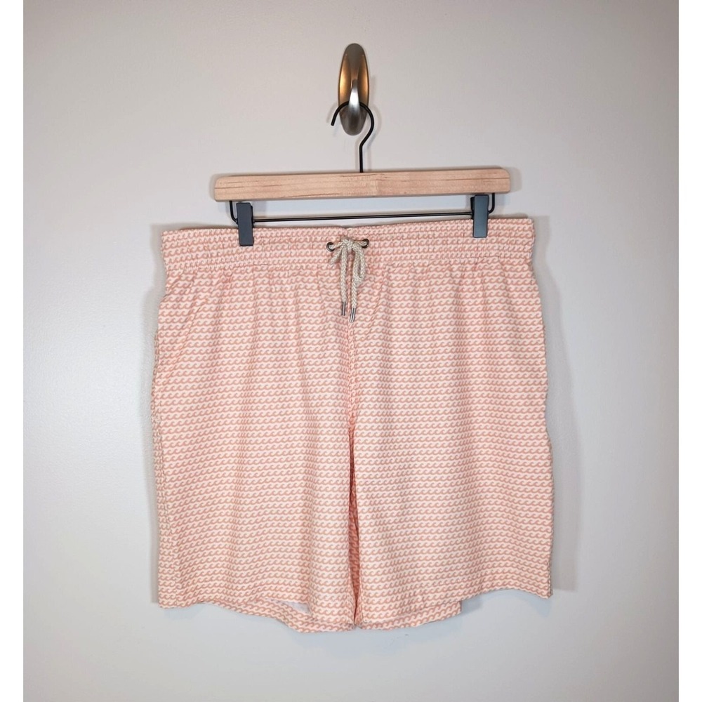 Faherty Mens Swim Trunks XXL Beacon Ancient Wave Print Elastic Waist Stretch New
